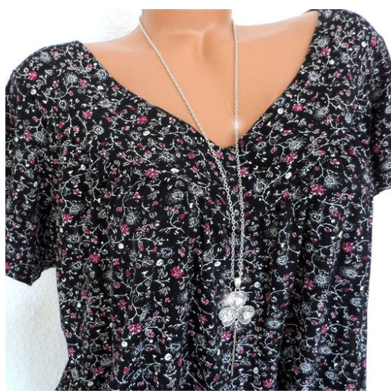 Nousa - Zomers T-shirt met V-hals, losse korte mouwen voor dames