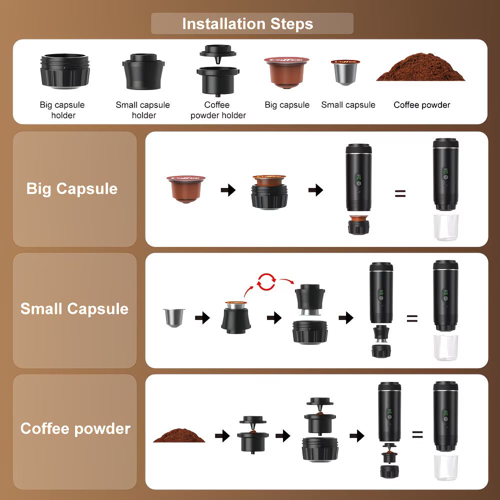 NÖVA™ Draagbare Espressomachine 3-in-1 – Oplaadbaar & Zelfverwarmend