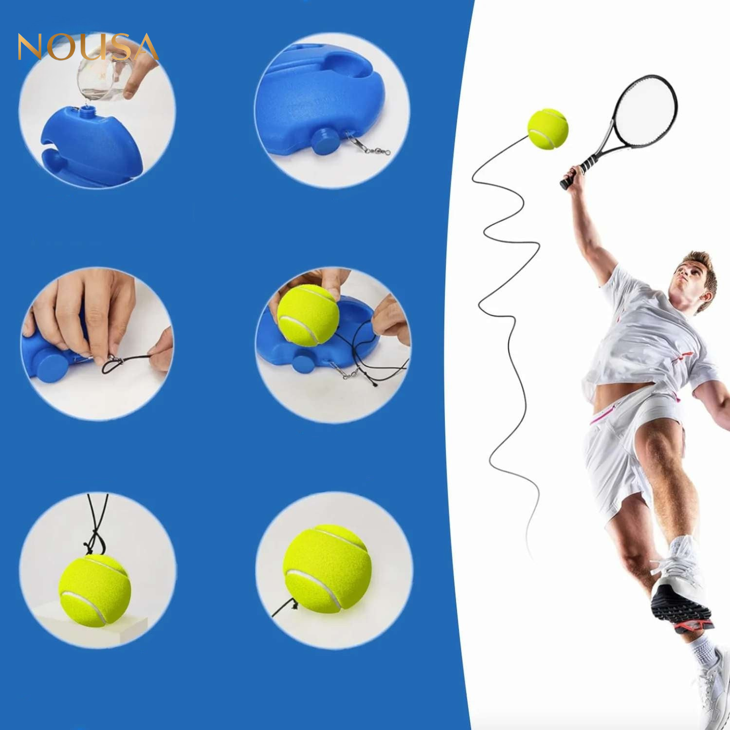 SoloTennis™ Trainer | Train zelfstandig, verbeter je slag met elastisch snoer & robuust ontwerp