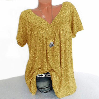 Nousa - Zomers T-shirt met V-hals, losse korte mouwen voor dames